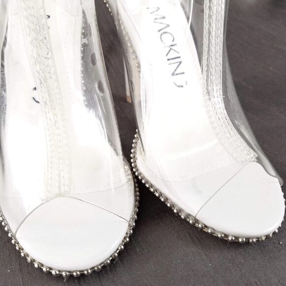 NEW Mackin J White & Clear Open Toe Stud Trim Heeled Ankle Boots Size 6 - Picture 6 of 8